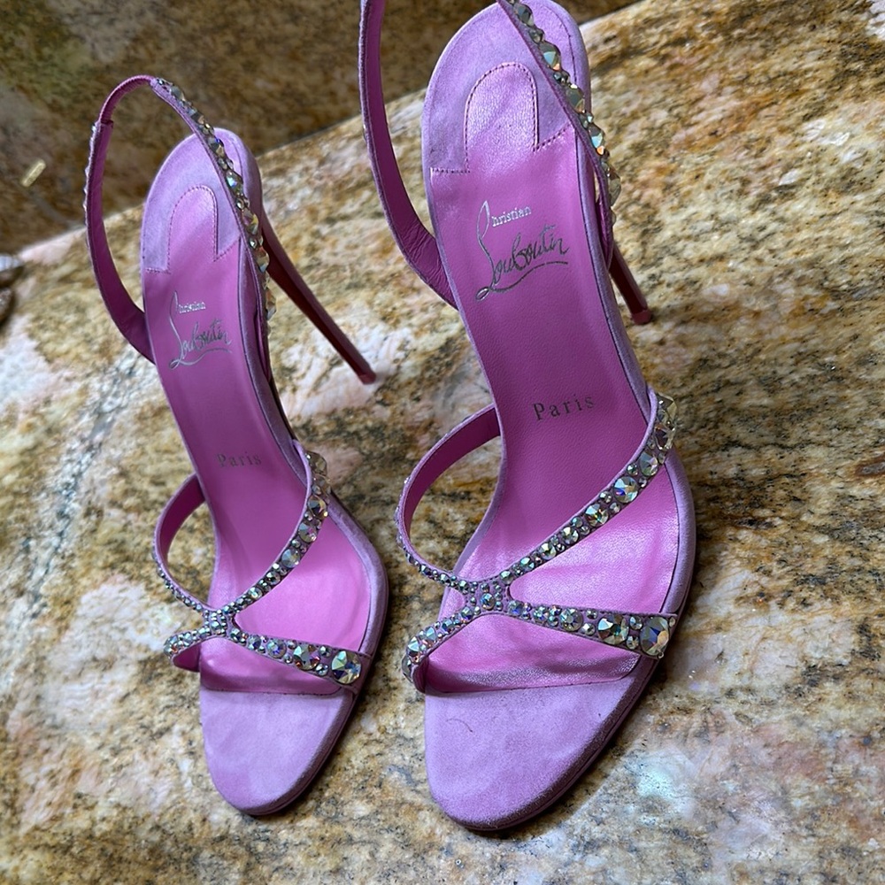 Christian Louboutin Pink Embellished Heels - Picture 2 of 11